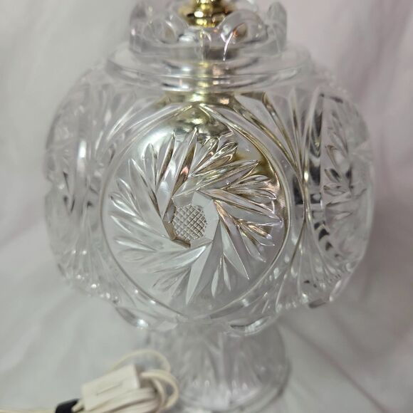 Boudoir Cut Glass Crystal Brass Night Light Dresser Lamp Vintage 11" Pinwheel - Picture 14 of 16